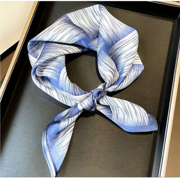 Blue Pattern Mulberry Silk Neck Scarf - Picture 4 of 4